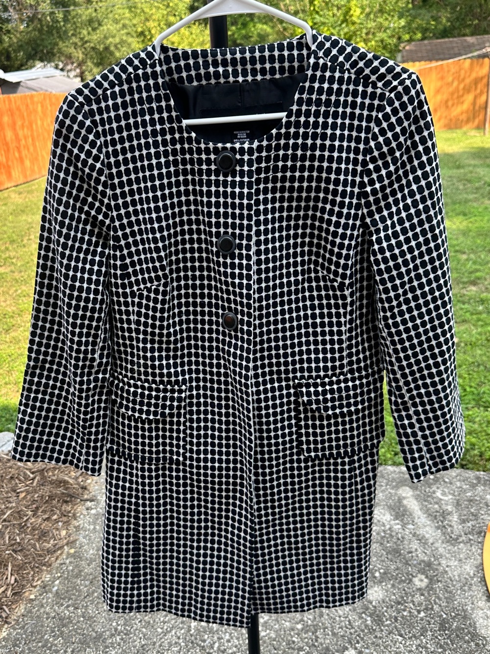 Apostrophe Black and White Circle Print Polka Dot Button Front Coat Jacket M